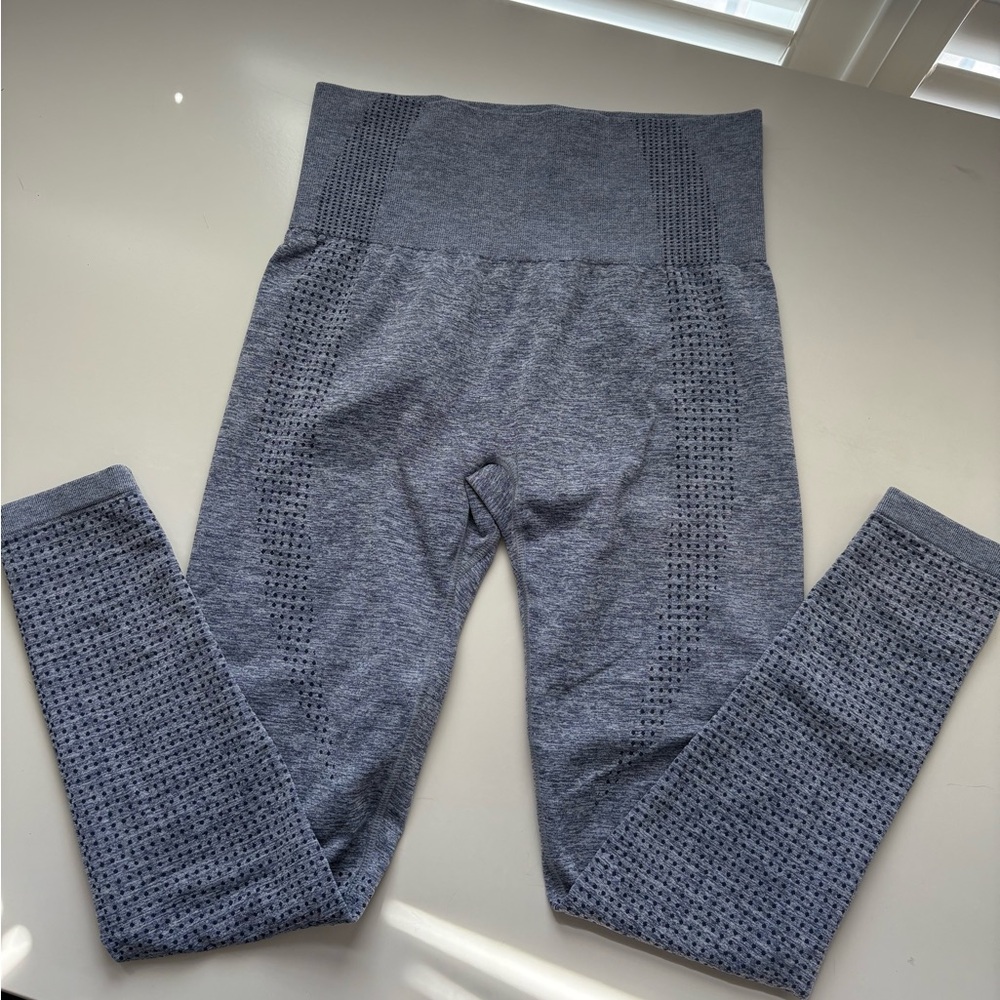 Blue Textured high waisted Leggings